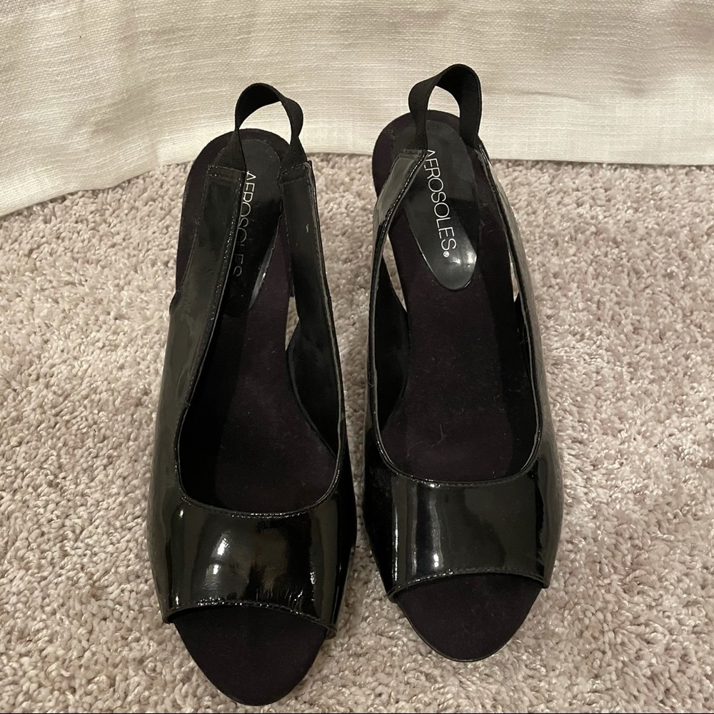 Aerosoles Black Peeptoe Slingback Heels
